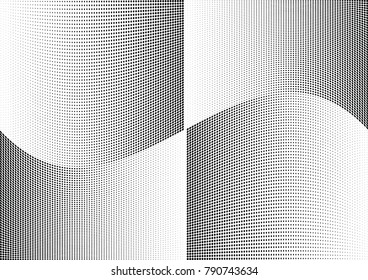 Abstract halftone wave dotted background. Futuristic twisted grunge pattern, dot, circles.  Vector modern optical pop art texture for posters, business cards, cover, labels mock-up, stickers layout