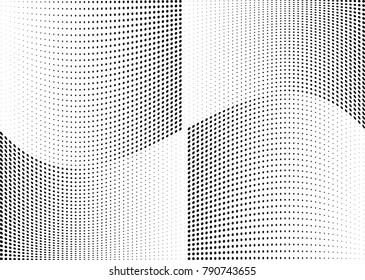 Abstract halftone wave dotted background. Futuristic twisted grunge pattern, dot, circles.  Vector modern optical pop art texture for posters, business cards, cover, labels mock-up, stickers layout