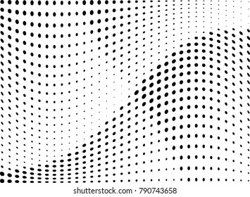 Abstract halftone wave dotted background. Futuristic twisted grunge pattern, dot, circles.  Vector modern optical pop art texture for posters, business cards, cover, labels mock-up, stickers layout