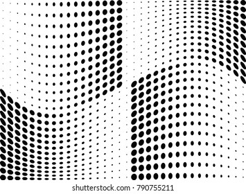 Abstract halftone wave dotted background. Futuristic twisted grunge pattern, dot, circles.  Vector modern optical pop art texture for posters, business cards, cover, labels mock-up, stickers layout