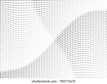 Abstract halftone wave dotted background. Futuristic twisted grunge pattern, dot, circles.  Vector modern optical pop art texture for posters, business cards, cover, labels mock-up, stickers layout