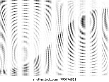 Abstract halftone wave dotted background. Futuristic twisted grunge pattern, dot, circles.  Vector modern optical pop art texture for posters, business cards, cover, labels mock-up, stickers layout