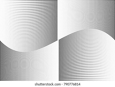 Abstract halftone wave dotted background. Futuristic twisted grunge pattern, dot, circles.  Vector modern optical pop art texture for posters, business cards, cover, labels mock-up, stickers layout
