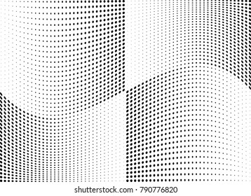 Abstract halftone wave dotted background. Futuristic twisted grunge pattern, dot, circles.  Vector modern optical pop art texture for posters, business cards, cover, labels mock-up, stickers layout
