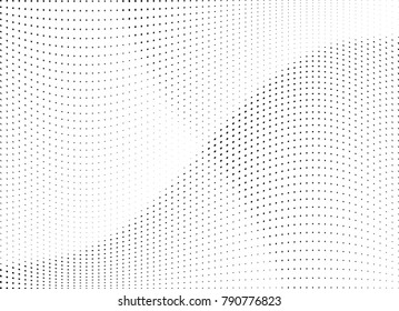 Abstract halftone wave dotted background. Futuristic twisted grunge pattern, dot, circles.  Vector modern optical pop art texture for posters, business cards, cover, labels mock-up, stickers layout