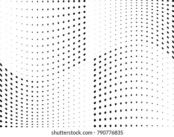 Abstract halftone wave dotted background. Futuristic twisted grunge pattern, dot, circles.  Vector modern optical pop art texture for posters, business cards, cover, labels mock-up, stickers layout