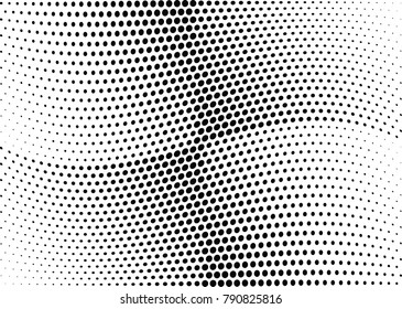 Abstract halftone wave dotted background. Futuristic twisted grunge pattern, dot, circles.  Vector modern optical pop art texture for posters, business cards, cover, labels mock-up, stickers layout