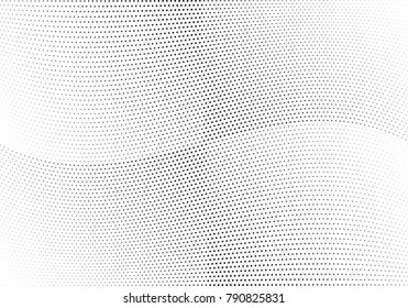 Abstract halftone wave dotted background. Futuristic twisted grunge pattern, dot, circles.  Vector modern optical pop art texture for posters, business cards, cover, labels mock-up, stickers layout