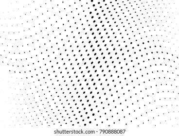 Abstract halftone wave dotted background. Futuristic twisted grunge pattern, dot, circles.  Vector modern optical pop art texture for posters, business cards, cover, labels mock-up, stickers layout