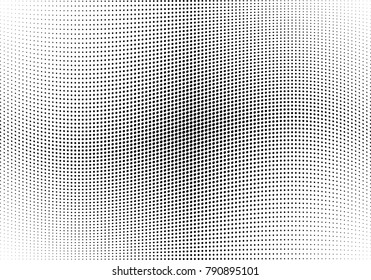 Abstract halftone wave dotted background. Futuristic twisted grunge pattern, dot, circles.  Vector modern optical pop art texture for posters, business cards, cover, labels mock-up, stickers layout