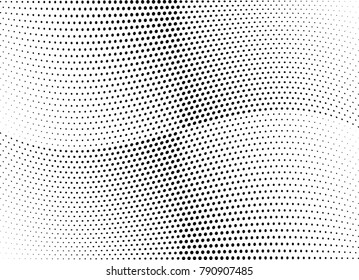 Abstract halftone wave dotted background. Futuristic twisted grunge pattern, dot, circles.  Vector modern optical pop art texture for posters, business cards, cover, labels mock-up, stickers layout
