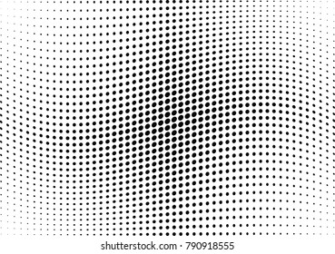 Abstract halftone wave dotted background. Futuristic twisted grunge pattern, dot, circles.  Vector modern optical pop art texture for posters, business cards, cover, labels mock-up, stickers layout