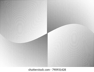 Abstract halftone wave dotted background. Futuristic twisted grunge pattern, dot, circles.  Vector modern optical pop art texture for posters, business cards, cover, labels mock-up, stickers layout