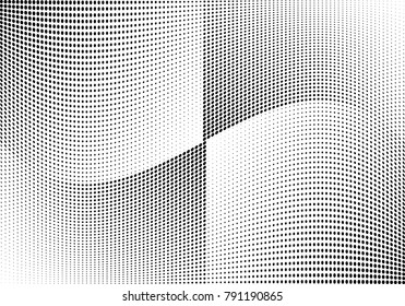 Abstract halftone wave dotted background. Futuristic twisted grunge pattern, dot, circles.  Vector modern optical pop art texture for posters, business cards, cover, labels mock-up, stickers layout