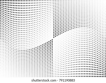 Abstract halftone wave dotted background. Futuristic twisted grunge pattern, dot, circles.  Vector modern optical pop art texture for posters, business cards, cover, labels mock-up, stickers layout