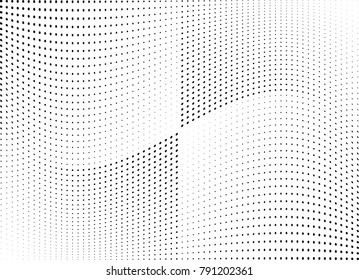 Abstract halftone wave dotted background. Futuristic twisted grunge pattern, dot, circles.  Vector modern optical pop art texture for posters, business cards, cover, labels mock-up, stickers layout