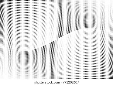 Abstract halftone wave dotted background. Futuristic twisted grunge pattern, dot, circles.  Vector modern optical pop art texture for posters, business cards, cover, labels mock-up, stickers layout