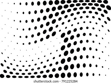 Abstract halftone wave dotted background. Futuristic twisted grunge pattern, dot, circles.  Vector modern optical pop art texture for posters, business cards, cover, labels mock-up, stickers layout