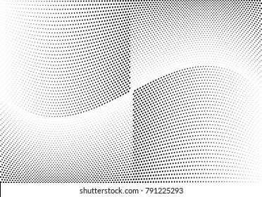 Abstract halftone wave dotted background. Futuristic twisted grunge pattern, dot, circles.  Vector modern optical pop art texture for posters, business cards, cover, labels mock-up, stickers layout