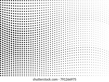 Abstract halftone wave dotted background. Futuristic twisted grunge pattern, dot, circles.  Vector modern optical pop art texture for posters, business cards, cover, labels mock-up, stickers layout