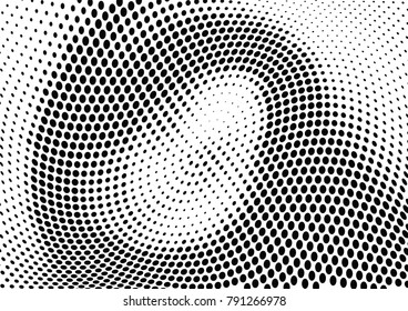 Abstract halftone wave dotted background. Futuristic twisted grunge pattern, dot, circles.  Vector modern optical pop art texture for posters, business cards, cover, labels mock-up, stickers layout