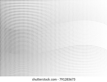 Abstract halftone wave dotted background. Futuristic twisted grunge pattern, dot, circles.  Vector modern optical pop art texture for posters, business cards, cover, labels mock-up, stickers layout