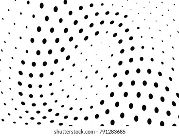 Abstract halftone wave dotted background. Futuristic twisted grunge pattern, dot, circles.  Vector modern optical pop art texture for posters, business cards, cover, labels mock-up, stickers layout