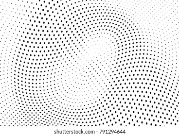 Abstract halftone wave dotted background. Futuristic twisted grunge pattern, dot, circles.  Vector modern optical pop art texture for posters, business cards, cover, labels mock-up, stickers layout