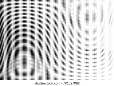 Abstract halftone wave dotted background. Futuristic twisted grunge pattern, dot, circles.  Vector modern optical pop art texture for posters, business cards, cover, labels mock-up, stickers layout