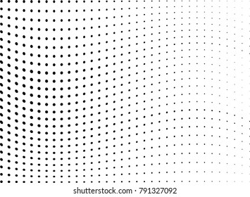 Abstract halftone wave dotted background. Futuristic twisted grunge pattern, dot, circles.  Vector modern optical pop art texture for posters, business cards, cover, labels mock-up, stickers layout