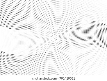 Abstract halftone wave dotted background. Futuristic twisted grunge pattern, dot, circles.  Vector modern optical pop art texture for posters, business cards, cover, labels mock-up, stickers layout