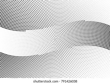 Abstract halftone wave dotted background. Futuristic twisted grunge pattern, dot, circles.  Vector modern optical pop art texture for posters, business cards, cover, labels mock-up, stickers layout