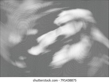 Abstract halftone wave dotted background. Futuristic twisted grunge pattern, dot, circles.  Vector modern optical pop art texture for posters, business cards, cover, labels mock-up, stickers layout