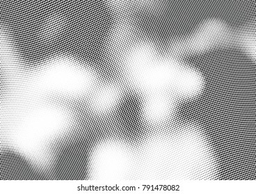 Abstract halftone wave dotted background. Futuristic twisted grunge pattern, dot, circles.  Vector modern optical pop art texture for posters, business cards, cover, labels mock-up, stickers layout