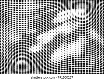Abstract halftone wave dotted background. Futuristic twisted grunge pattern, dot, circles.  Vector modern optical pop art texture for posters, business cards, cover, labels mock-up, stickers layout