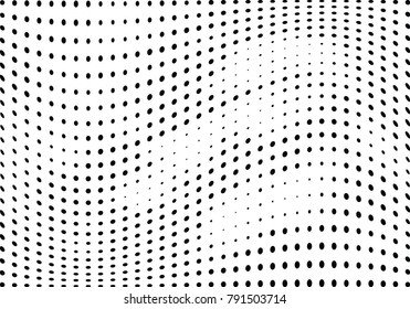 Abstract halftone wave dotted background. Futuristic twisted grunge pattern, dot, circles.  Vector modern optical pop art texture for posters, business cards, cover, labels mock-up, stickers layout