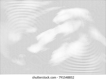 Abstract halftone wave dotted background. Futuristic twisted grunge pattern, dot, circles.  Vector modern optical pop art texture for posters, business cards, cover, labels mock-up, stickers layout