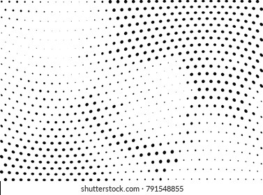 Abstract halftone wave dotted background. Futuristic twisted grunge pattern, dot, circles.  Vector modern optical pop art texture for posters, business cards, cover, labels mock-up, stickers layout
