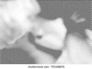 Abstract halftone wave dotted background. Futuristic twisted grunge pattern, dot, circles.  Vector modern optical pop art texture for posters, business cards, cover, labels mock-up, stickers layout