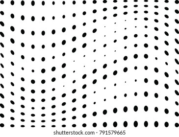 Abstract halftone wave dotted background. Futuristic twisted grunge pattern, dot, circles.  Vector modern optical pop art texture for posters, business cards, cover, labels mock-up, stickers layout