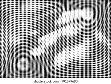 Abstract halftone wave dotted background. Futuristic twisted grunge pattern, dot, circles.  Vector modern optical pop art texture for posters, business cards, cover, labels mock-up, stickers layout