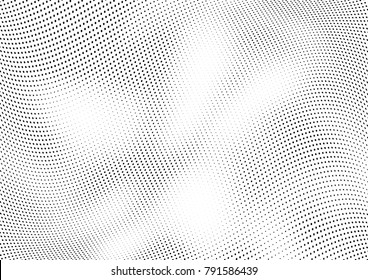 Abstract halftone wave dotted background. Futuristic twisted grunge pattern, dot, circles.  Vector modern optical pop art texture for posters, business cards, cover, labels mock-up, stickers layout