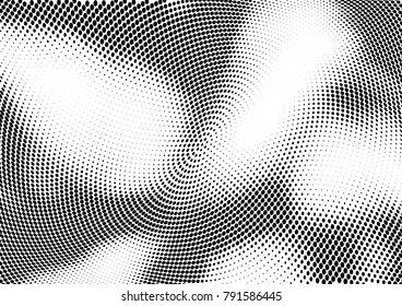 Abstract halftone wave dotted background. Futuristic twisted grunge pattern, dot, circles.  Vector modern optical pop art texture for posters, business cards, cover, labels mock-up, stickers layout
