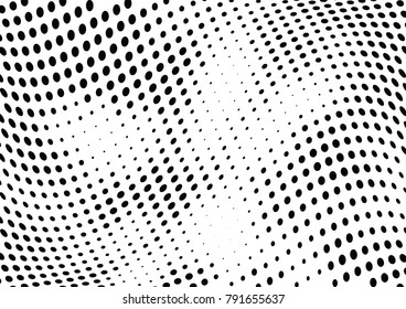 Abstract halftone wave dotted background. Futuristic twisted grunge pattern, dot, circles.  Vector modern optical pop art texture for posters, business cards, cover, labels mock-up, stickers layout