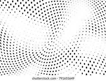 Abstract halftone wave dotted background. Futuristic twisted grunge pattern, dot, circles.  Vector modern optical pop art texture for posters, business cards, cover, labels mock-up, stickers layout