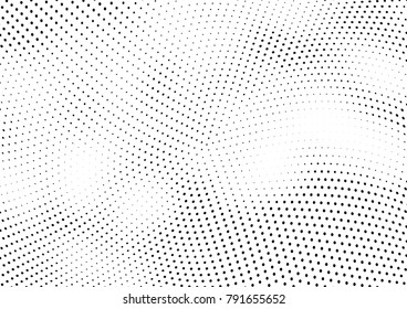 Abstract halftone wave dotted background. Futuristic twisted grunge pattern, dot, circles.  Vector modern optical pop art texture for posters, business cards, cover, labels mock-up, stickers layout