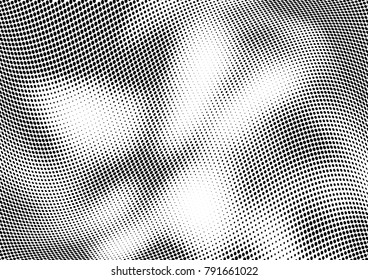 Abstract halftone wave dotted background. Futuristic twisted grunge pattern, dot, circles.  Vector modern optical pop art texture for posters, business cards, cover, labels mock-up, stickers layout