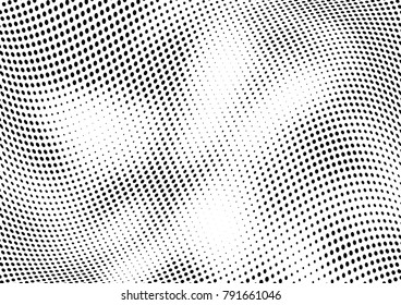 Abstract halftone wave dotted background. Futuristic twisted grunge pattern, dot, circles.  Vector modern optical pop art texture for posters, business cards, cover, labels mock-up, stickers layout