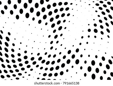 Abstract halftone wave dotted background. Futuristic twisted grunge pattern, dot, circles.  Vector modern optical pop art texture for posters, business cards, cover, labels mock-up, stickers layout