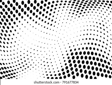 Abstract halftone wave dotted background. Futuristic twisted grunge pattern, dot, circles.  Vector modern optical pop art texture for posters, business cards, cover, labels mock-up, stickers layout